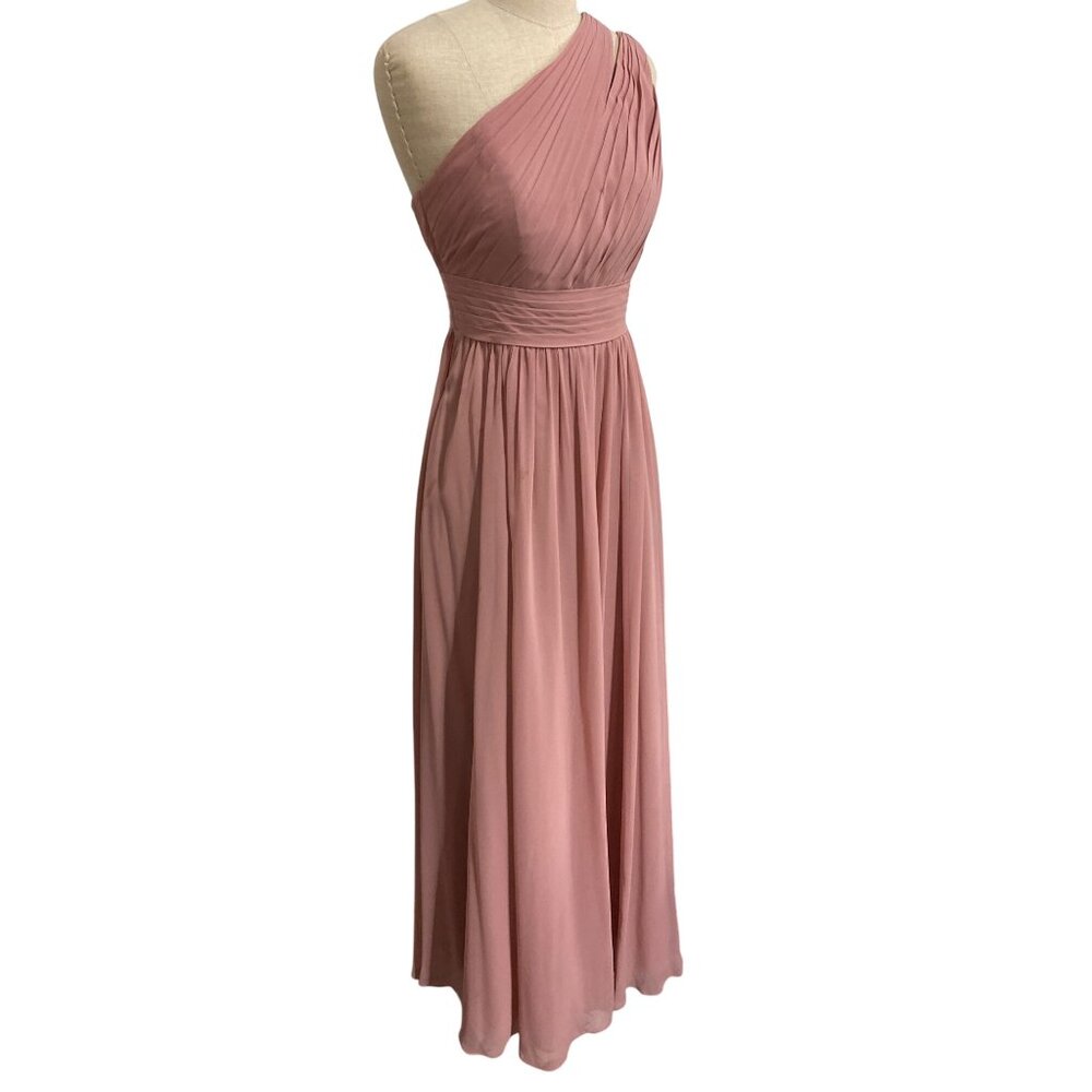 Azazie Womens A2 One-Shoulder Pleated Gown Blush Pink - Picture 2 of 16